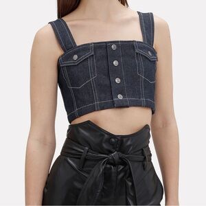KSUBI BRAXTON DENIM SNAP-FRONT CROP TOP